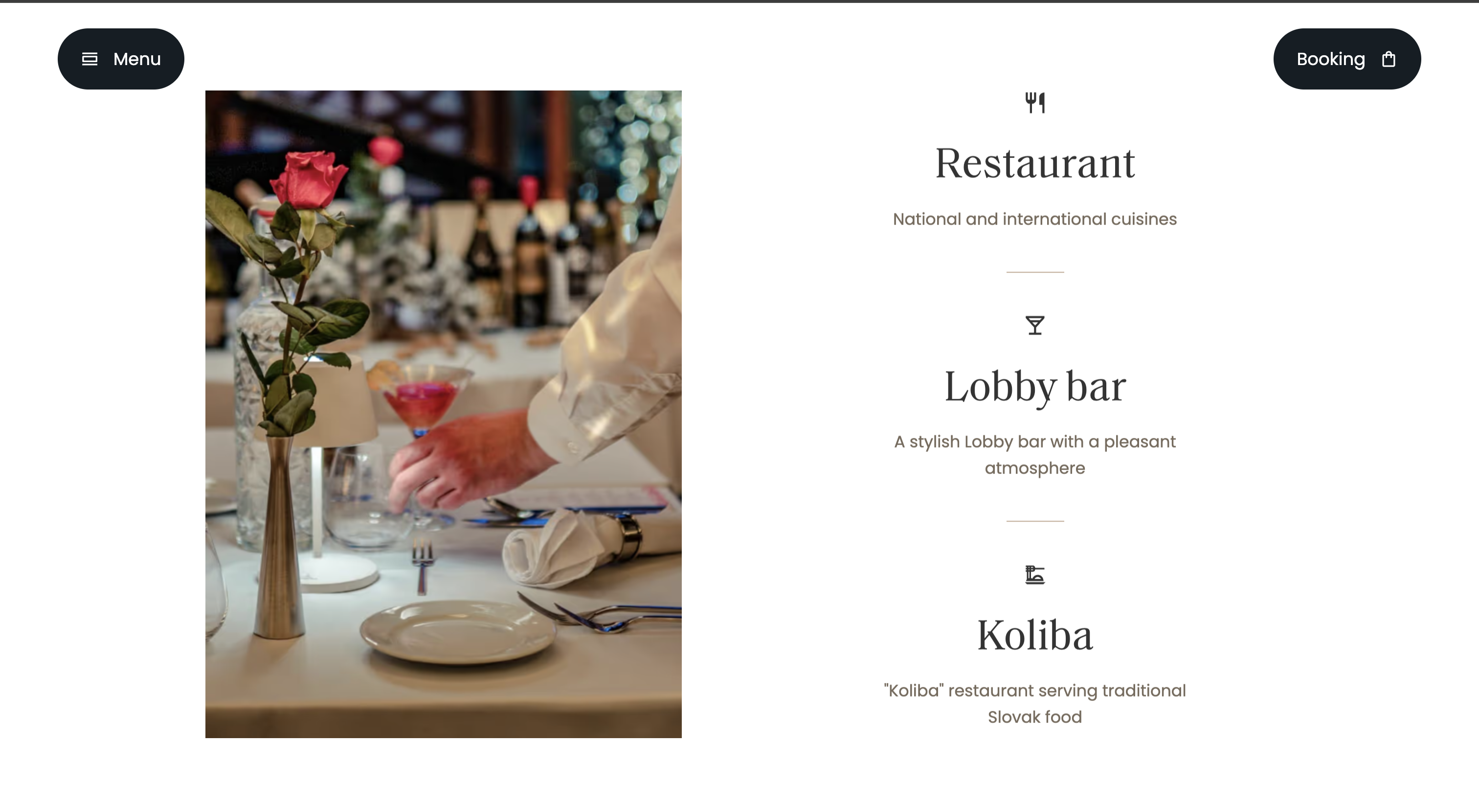 Gastronomy — Restaurant, Lobby bar, Koliba